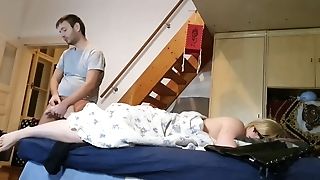 Horny Stepson Spunking On His Mothers Feet In Front Webcam